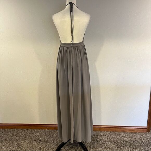 Elegant Gray Halter Maxi Dress with sequins details - Picture 5 of 14